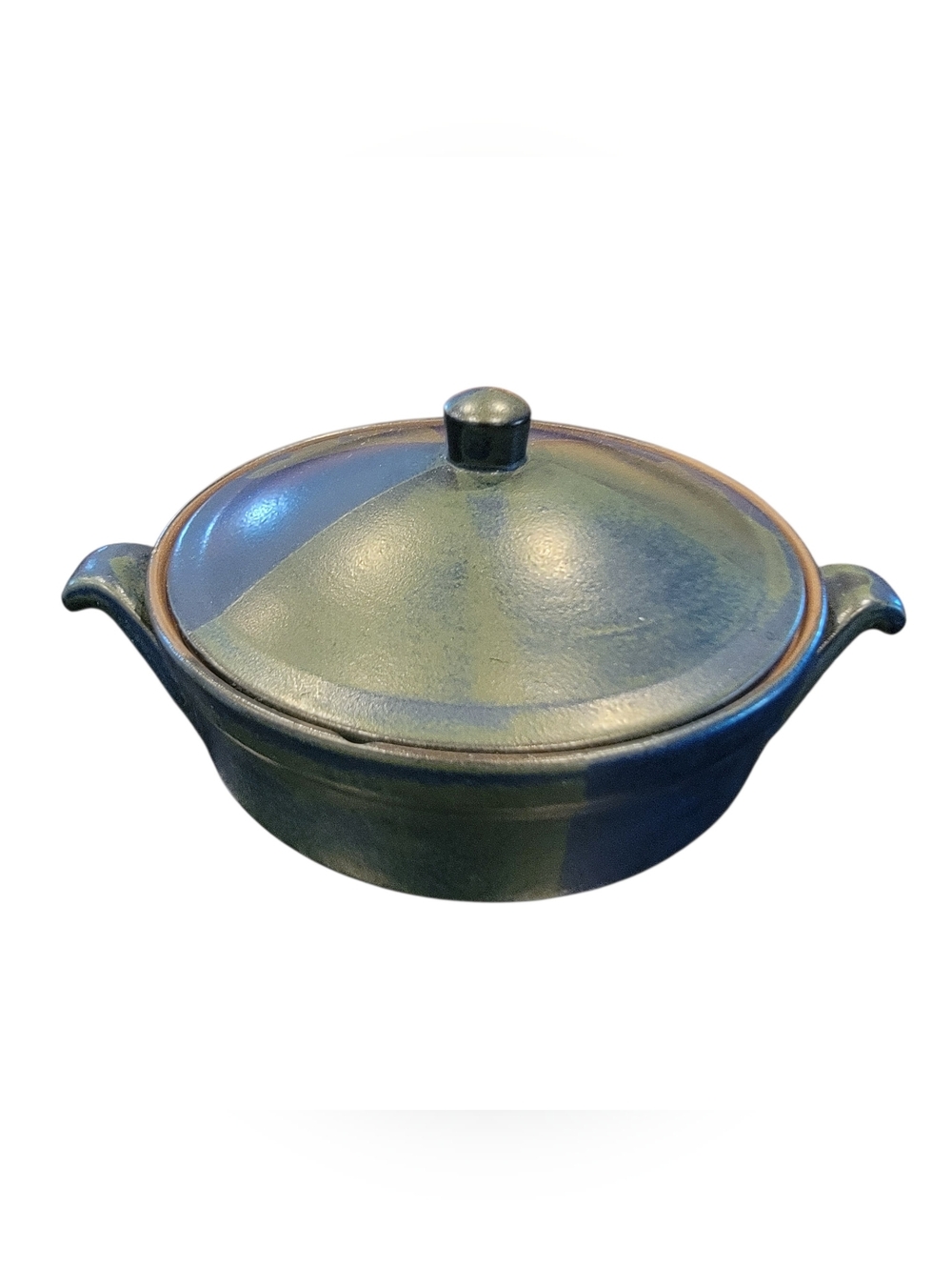 Vintage Great American Stoneware Covered Casserole Dish Blue Green Pottery